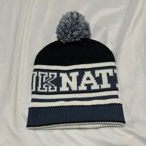 PINK Victoria's Secret Kids Pom-Pom Beanie - Blue and White